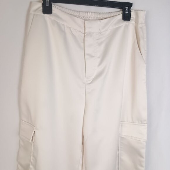 Emerson Lang Satin Wide Leg Cargo Pants XL Champagne 100% Polyester NWT - Picture 6 of 6